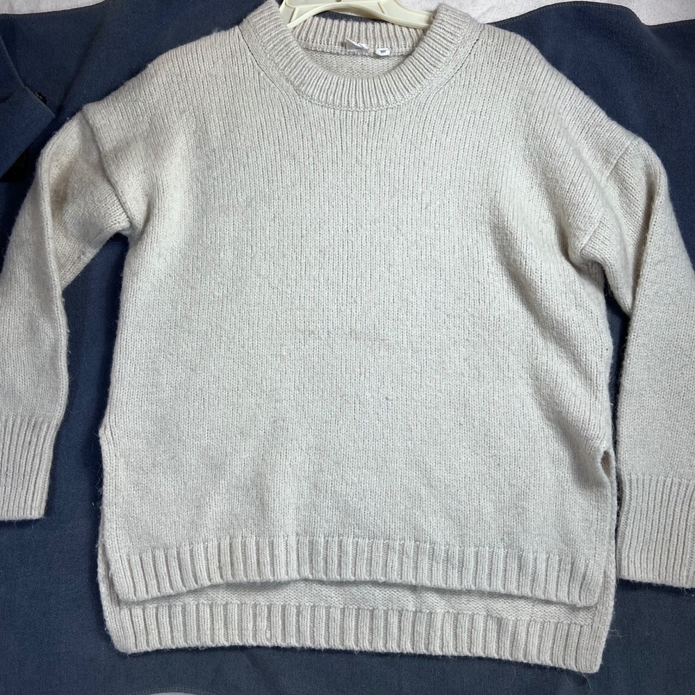 GAP Women Cream Wool Alpaca Blend Oversized Crewneck Sweater High Low Hem Large